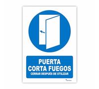 Seribas Señal Puerta Corta Fuegos, Cartel PVC 0,7 mm. Tamaño A4 21 x 30 cm, Homologada, Señal Obligación. Tinta y Material Resistente.