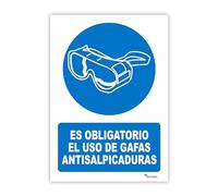 Seribas Señal Uso Obligatorio de Gafas Antisalpicaduras, Cartel PVC 0,7 mm. Tamaño 21 x 30 cm, Homologada, Señal Obligación. Tinta y Material Resistente