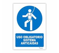 Seribas Señal Uso Obligatorio Sistema Anticaidas, Cartel PVC 0,7 mm. Tamaño A4 21 x 30 cm, Homologada, Señal Obligación. Tinta y Material Resistente.