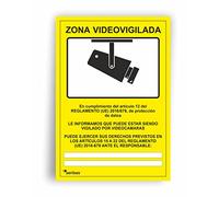 Seribas Señal Zona Videovigilada Cartel de PVC glaspack 0,7mm A4 21 x 30cm Amarillo Tinta y Material Resistente Interiores y Exteriores