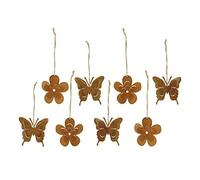 Serie 8 Colgantes Metal Flores y Mariposa, decoración de Metal Oxidado, Rústico Cuerda de cáñamo