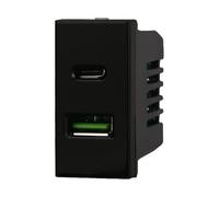 Serie Civil compatible con Bticino Axolute (enchufe cargador USB C + USB-A 3.1A, negro)