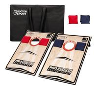 Serie Profesional Juego Completo de Cornhole Americano Doble con 2 tableros de Madera auténtica, 13 kg, 90 x 60 cm y 8 Sacos de 15 x 15 con un Peso de 400 g. Incluye Bolsa de Transporte