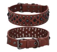 Serijoars Collar de cuero con tachuelas para perro, 5 cm de ancho, para perros medianos y grandes como Pitbull, mastín, labrador, boxer, rottweiler, pastor alemán (marrón 1, S (44-52 cm)