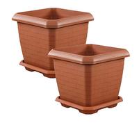 Serinova Maceta Cuadrada 44x44 cm, Set 2 Unidades, Maceta con Plato, 44 litros Plástico