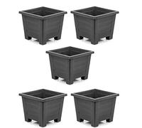 Serinova Maceta Cuadrada Plástico, 24x24, Set 5 Unidades, 7 litros, Maceteros (Antracita)