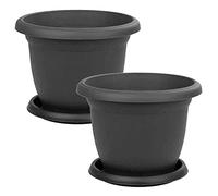 Serinova Maceta Redonda Grande 48 cm diámetro, Set 2 Unidades, Maceta con Plato, 35 litros, Macetero (Antracita)