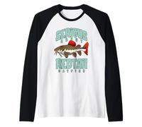 Serio sobre el pez Gato de Cola roja Cuidador de Peces de Camiseta Manga Raglan