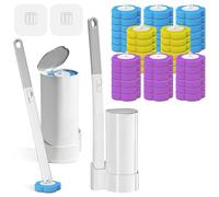 SERIONR Escobilla Baño Desechable WC,2 PCS Cepillo para Inodoro Mango Largo Montado En La Pared,Toilet Brush con 48 Rellenos de Detergente,Juego de Escobilla WC para Limpieza Baño en Hogares y Hotel