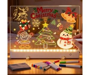 SERIONR Tablero acrílico luminoso con Mensaje LED, tablero de notas luminoso transparente con 12 colores bolígrafo, tablero de escritura acrílico creativo reutilizable regalo para niños y adolescentes