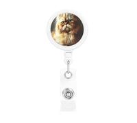 Serious and Focused Little Cat - Soporte retráctil para tarjetas de identificación duradero con cable de nailon de 55 cm, clip giratorio de 360° para oficina, escuela, hospital
