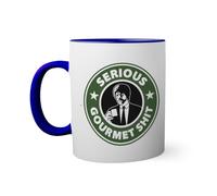 Serious Gourmet Shit Funny Movie Parody Graphic samuel jackson Taza de color azul oscuro con mango a juego 330ml