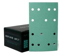Serious Grit - Hojas de lija de grano 120 de 80 mm x 133 mm, 14 agujeros, compatible con Festool RTS 400 y Mirka Deos 353, abrasivos de película de gancho y bucle de alta resistencia, papel de lija