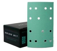 Serious Grit - Hojas de lija de grano 220 de 80 mm x 133 mm, 14 agujeros, compatible con Festool RTS 400 y Mirka Deos 353, abrasivos de película de gancho y bucle de alta resistencia, papel de lija