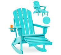Serique Mecedora plegable Adirondack, silla multifuncional 4 en 1 con otomana retráctil, silla para exteriores, textura de madera, silla de césped para porche, patio trasero, piscina (azul lago)