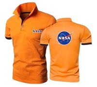 Seroni Polo para Hombre Camiseta Interior para La NASA Botones Ligeros De Media Manga Camiseta con Gráfico con Cuello Liso De Manga Corta Ropa Superior Camisetas-Orange||L