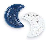 SERPEN 2 bandejas de joyería de luna pequeña, bandeja decorativa de cerámica para tocador, cumpleaños, Navidad, Acción de Gracias, mejores amigos (blanco y azul)