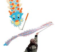 Serpentina de dragón Poi colorida for niños y principiantes, juego de dragón Poi de baile con poste telescópico de longitud ajustable y bolsa de almacenamiento, pequeña bandera de baile artística(Blue