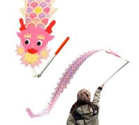 Serpentina de dragón Poi colorida for niños y principiantes, juego de dragón Poi de baile con poste telescópico de longitud ajustable y bolsa de almacenamiento, pequeña bandera de baile artística(Pink