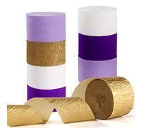 Serpentinas de papel crepé para decoración de fiesta de color morado y dorado, 8 rollos, color blanco, morado, lavanda, graduación, para mujer, cumpleaños, boda, despedida de soltera, guirnalda de