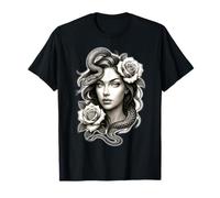 Serpiente Chica Serpiente Rosas Medusa Camiseta