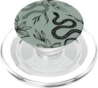 Serpiente Negra Y Flor Dibujo Verde Sal PopSockets PopGrip para MagSafe