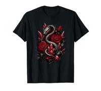 Serpiente Oscura con Rosas Rojas y Cristales de Sangre Camiseta