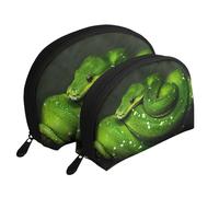 Serpiente Reptil Verde, Bolsa de Maquillaje de Concha, Monedero pequeño para Mujer, Bolsa de artículos de tocador, Bolsa de cosméticos, 2 Piezas