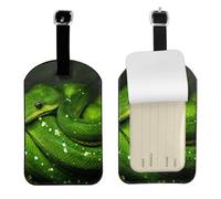 Serpiente Reptil Verde,Etiquetas de equipaje de cuero sintético con nombre, etiquetas de viaje duraderas, 2 unidades