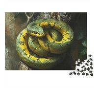 Serpiente Verde Amarilla Rompecabezas de 1000 Piezas para Adultos Pitón Verde Enroscada Retrato de Jungla Salvaje Robusto Desafiante Alivio de Estrés Juego Familiar 38x26cm/1000pzs