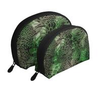 Serpiente Verde Estampada, Bolsa de Maquillaje de Concha, Monedero pequeño para Mujer, Bolsa de artículos de tocador, Bolsa de cosméticos, 2 Piezas