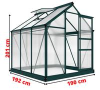 Serre Outsunny Policarbonato Aluminio 3.65m2 Doble Pared UV 30+ Base Verde