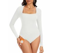 SERSARY Body de manga larga para mujer, de manga larga, térmico, de manga larga, con cuello profundo, de forro polar, elegante, para mujer, Blanco, S
