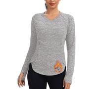 SERSARY Camiseta térmica deportiva para mujer, manga larga, deportiva, térmica, protección UV, forro polar, camiseta funcional, jersey, manga larga, bolsillos, yoga, correr, manga larga, gris, XXL