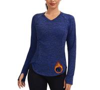 SERSARY Camiseta térmica deportiva para mujer, manga larga, deportiva, térmica, protección UV, forro polar, camiseta funcional, jersey, manga larga, bolsillos, yoga, correr, manga larga, azul, M