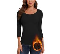 SERSARY Camiseta Termica Mujer Manga Larga Camisetas Mangas 3/4 con Escote Redondo Camiseta Fina Interior BáSica De Manga Larga Blusa TéRmica para Inviernomujer,Negro,L