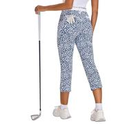 SERSARY Pantalones de Golf para Mujer 7/8 elásticos con Cremallera Derecha Trabillas para cinturón Pantalones de Golf, Pantalones Piratas Ligeros para Deportes, Viajes, Trabajo,Blue Leopard,L