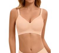 SERSARY Sujetador Sin Aros Push Up Sujetadores Sin Aro Mujer Comodos Sin Costuras con Relleno Bralette con Cuello En V Sexy Sostenes BáSicos Bras,Beige,M