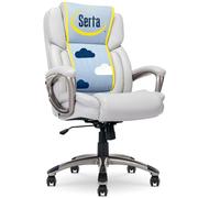 Serta Garret - Silla de oficina ejecutiva, respaldo medio ergonómico con soporte lumbar, cojín semidelujo y almohadas corporales, reposabrazos acolchados, base giratoria, cuero regenerado, color