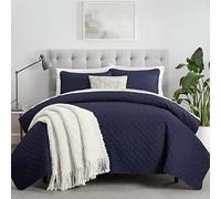 Serta Juego de edredón de Verano Suave y Ligero con Funda de Almohada, poliéster, Azul Marino, matrimonial/Queen