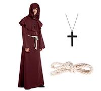 SERTAS Disfraz de monje para hombre, disfraz de monje medieval con capucha, disfraz de monje para hombres adultos, disfraz de sacerdote renacentista, disfraz de Halloween (rojo, XXL)