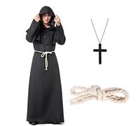 SERTAS Disfraz de monje para hombre, disfraz de monje medieval con capucha, disfraz de monje para hombres adultos, disfraz de sacerdote renacentista, disfraz de Halloween (negro, L)