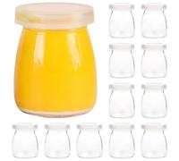 Sertay 12 Piezas Tarros Tapa 150ml, Vasos Postre Vidrio, Tarros Cristal Tapa Pequeños, Tapas Botellas Vidrio Pudín, Botes Cristal Yogurt, Adecuados para Almacenar Leche, Mermelada, Yogur (150ml*12)