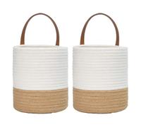 Sertay 2 Piezas Cesta Colgante Pared, Contenedor Redondo Cesta Pared,Cesta Almacenamiento Colgante, Diseño Montado en la Pared se Adhiere la Pared para Ahorrar Espacio (Lino + Blanco)