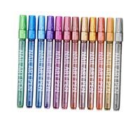 SERUCARY Juego de Rotuladores 3D para Decoración de Uñas, Rotuladores de Colores para Decoración de Uñas, Rotuladores con para Papel, útiles Escolare, Metálico 12 Piezas