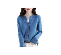 SERUMY Cárdigan Otoño Suelto E Invierno Nuevo Puro Cachemira para Mujeres Suéter De Cárdigan De Cárdigan-Smog Blue,L