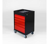 Serva de taller Pro 5 cajones - Metal reforzado, negro/rojo bloqueo central, ruedas giratorias frenadas, bandeja de almacenamiento ABS - LPP K'PAK