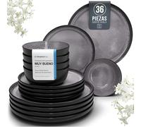 Service de Vaisselle en Grès Ibiza 36 pièces -Ensemble de Vaisselle pour 12 Personnes, Adapté au Lave-Vaisselle et au Micro-Ondes, Pure Living gris foncé, Assiettes Service de Table