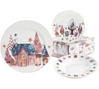 Servicio de platos navideño de 18 piezas con tema de Navidad en porcelana de autor Nàvel 6 fondos Ø 21,6 cm, 6 platos Ø 21,6 cm y 6 platos Ø 26,7 cm con elegante caja litografiada