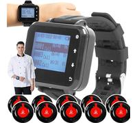 Servicio de sistema de llamadas inalámbricas, 5/10/15 buscapersonas, diseño de reloj de pulsera(para llevar en el brazo),4 modos: vibración/sonido/vibración+ sonido(predeterminado),10pagers